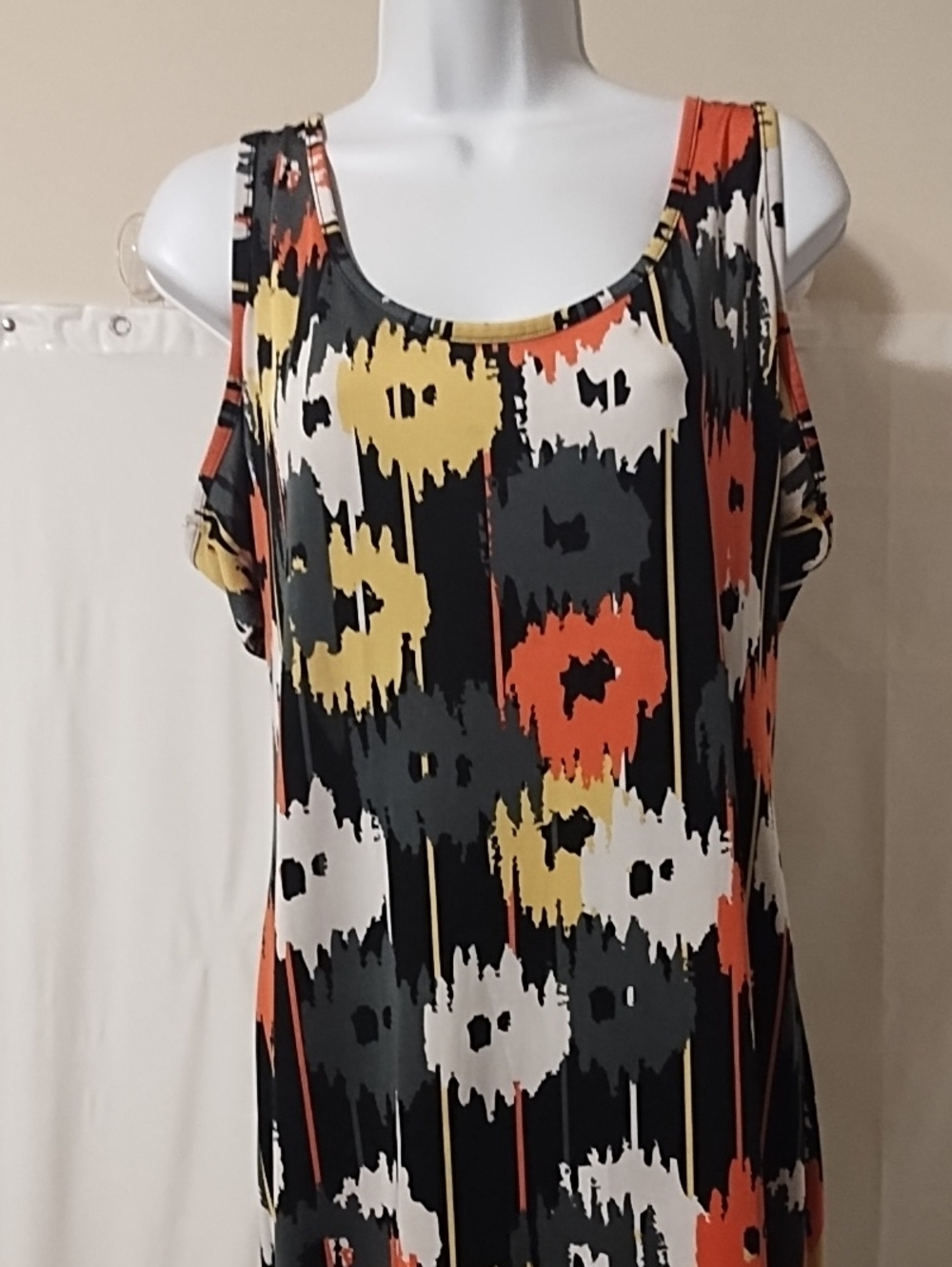 COOGI Black Floral-Print Cold Shoulder Dress with Orange and Yellow Accents